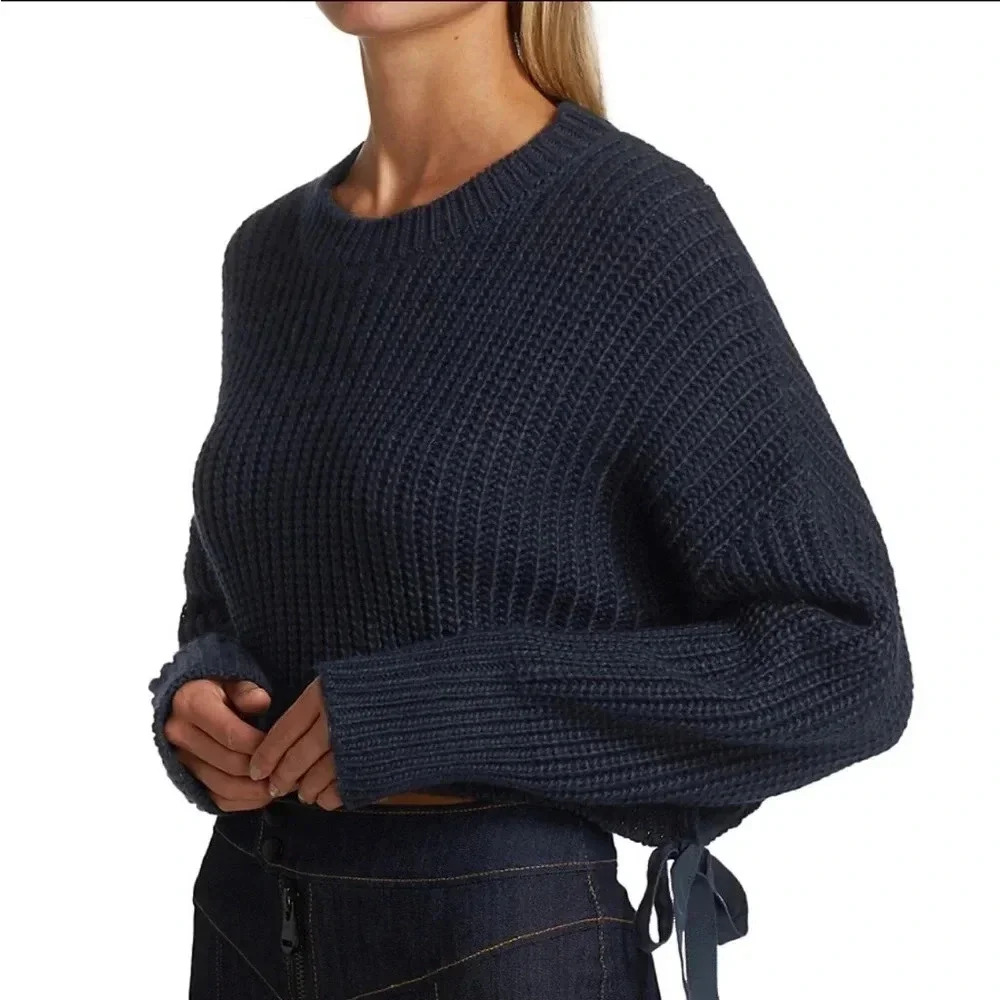 CINQ À SEPT NWT Eddie Cropped Slouchy Side Tie Knit Sweater Crop S - Picture 5 of 11